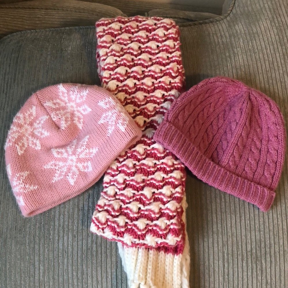 Pink Bundle 2 winter hats and 1 scarf